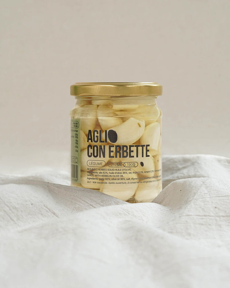 Ail avec herbes sous huile d'olive - Aglio con erbette - 190g