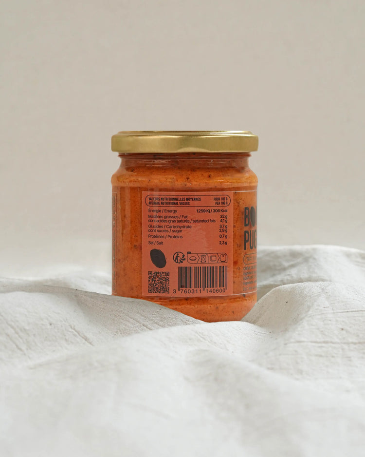 Bomba pugliese - Crème aubergine, piment, poivron et carotte (190g)