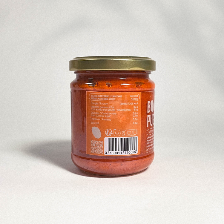 Bomba pugliese - Crème aubergine, piment, poivron et carotte - 190g