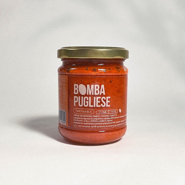 Bomba pugliese - Crème aubergine, piment, poivron et carotte - 190g