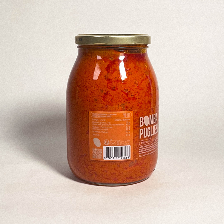 Bomba pugliese - Crème aubergine, piment, poivron et carotte - 990g