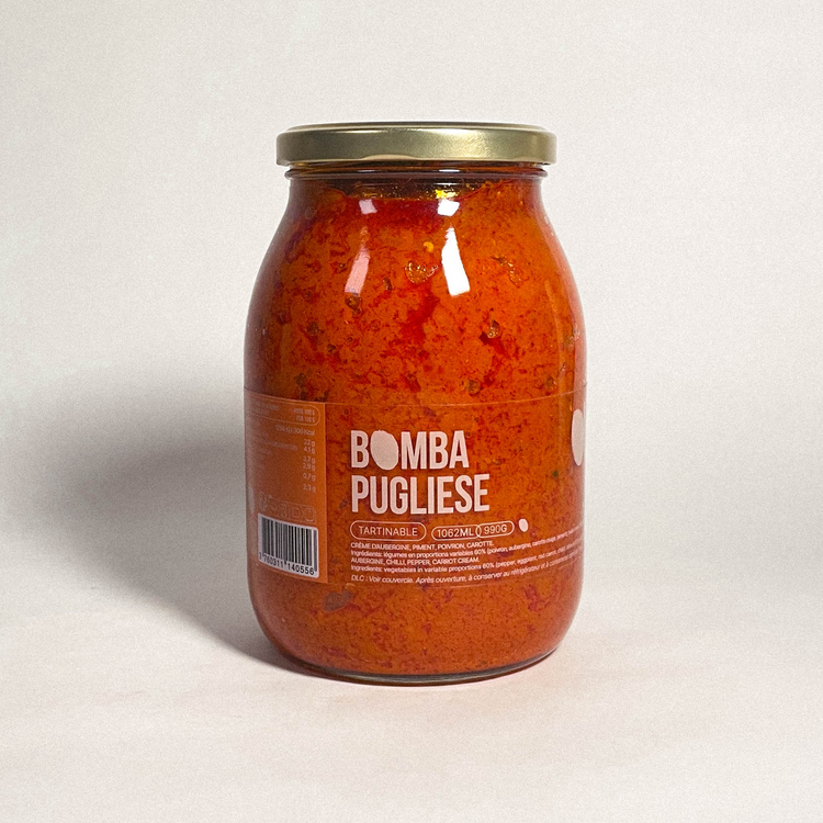 Bomba pugliese - Crème aubergine, piment, poivron et carotte - 990g