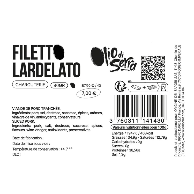 Filet de porc lardé - Filetto lardellato - 80g