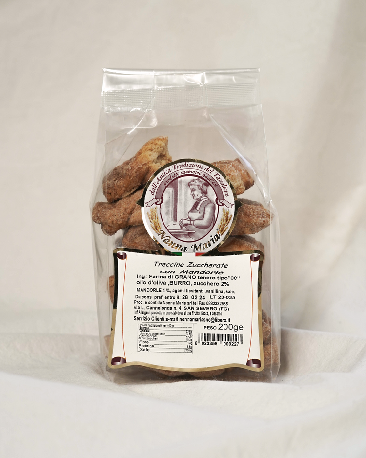 Treccine zuccherate con mandorle - Biscuit sucré croquant aux amandes - 300g