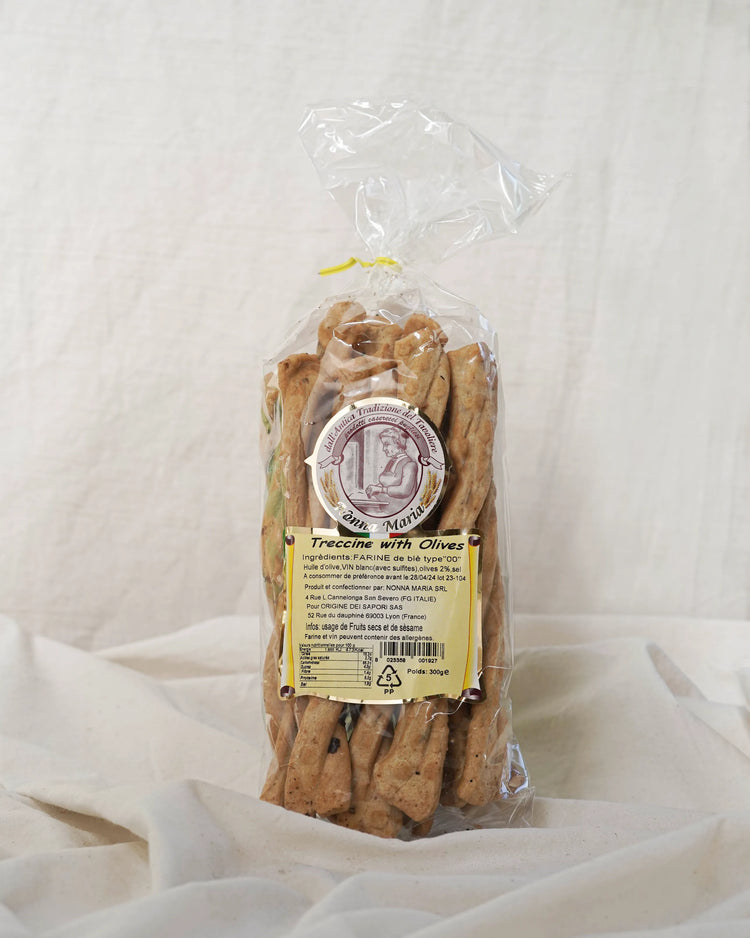 Treccine alle olive - Gressins apéritifs aux olives noires (300g)