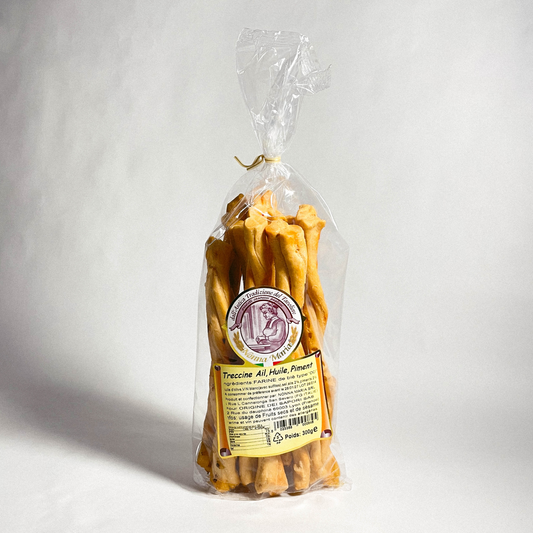 Treccine olio, aglio e peperoncino - Gressins apéritifs à l'huile d'olive ail et piment - 300g
