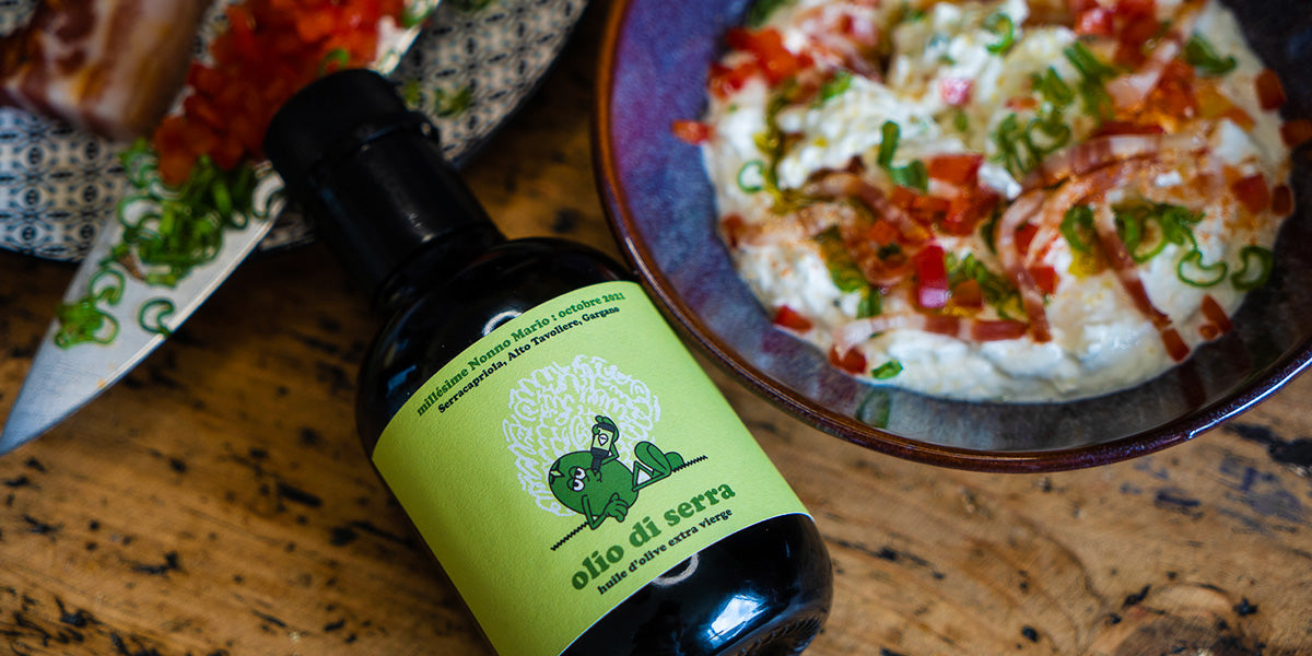 Stracciatella, pancetta, poivron et thym