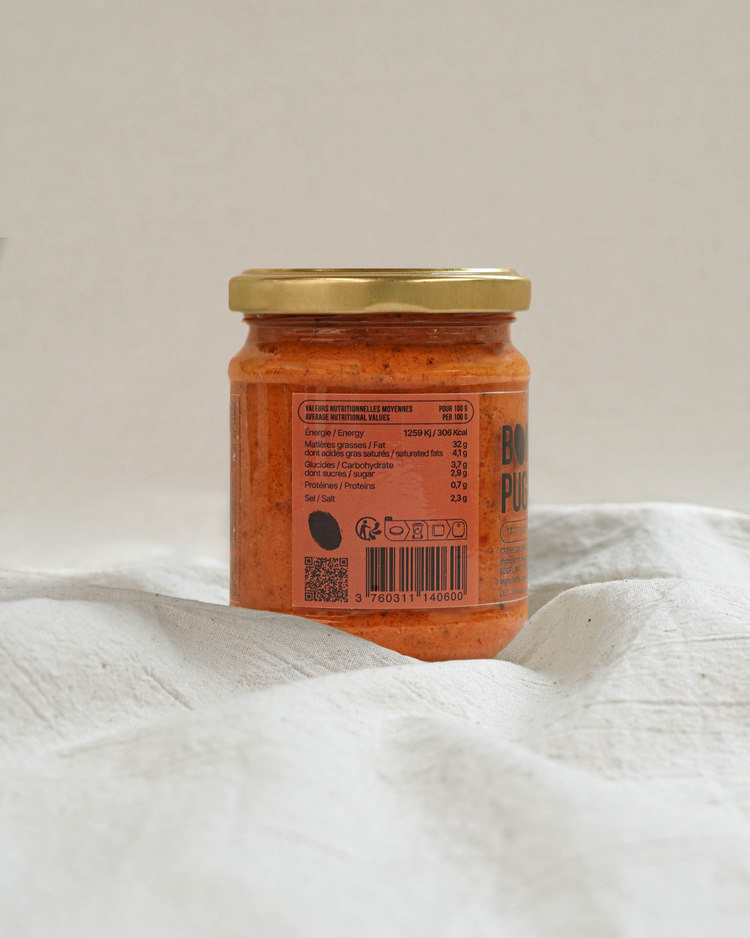 Bomba pugliese - Crème aubergine, piment, poivron et carotte - 190g