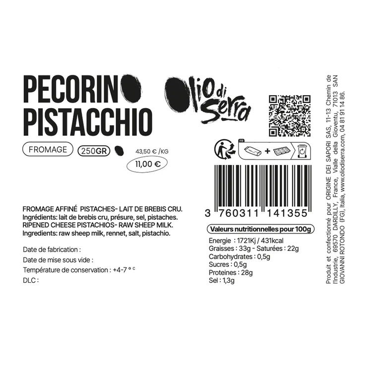 Pecorino al pistacchio - Pecorino au lait de brebis du Gargano à la pistache (250g)