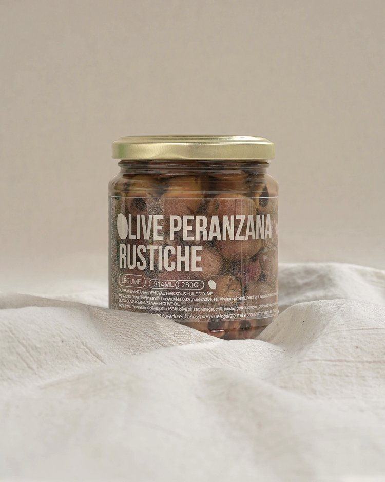 Olive Peranzana rustiche - Olives Peranzana dénoyautées "rustique" sous huile d'olive - 280g