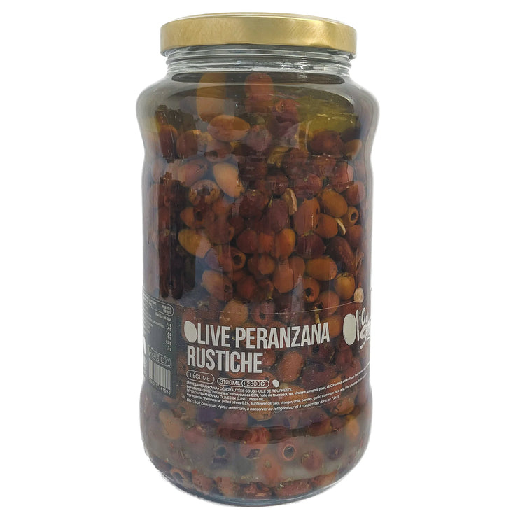 Olive Peranzana rustiche - Olives Peranzana dénoyautées " rustique" sous huile de tournesol (2800g)