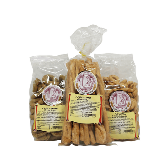 Lot de 3 gressins apéritif - Treccine classique, tarallini cime di rapa et fenouil